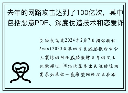 去年的网路攻击达到了100亿次，其中包括恶意PDF、深度伪造技术和恋爱诈骗等各种形式。